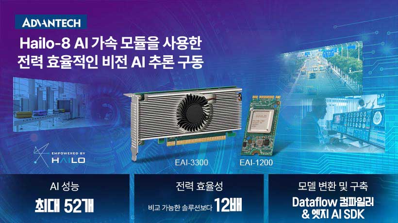 어드밴텍, 고효율 비전 AI 애플리케이션을 위한 Hailo-8 기반 AI 가속 모듈 공개